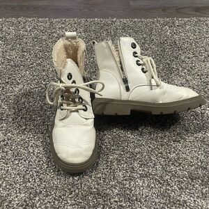 Cream Lace-Up Ankle Boots